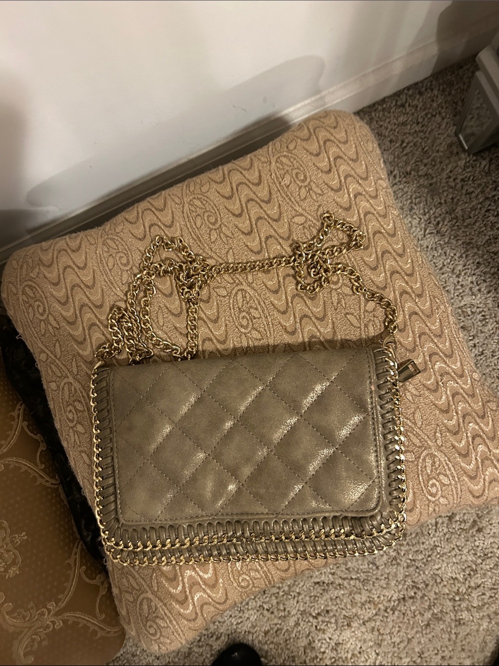 Quilted Metallic Gold Chain Shoulder Bag